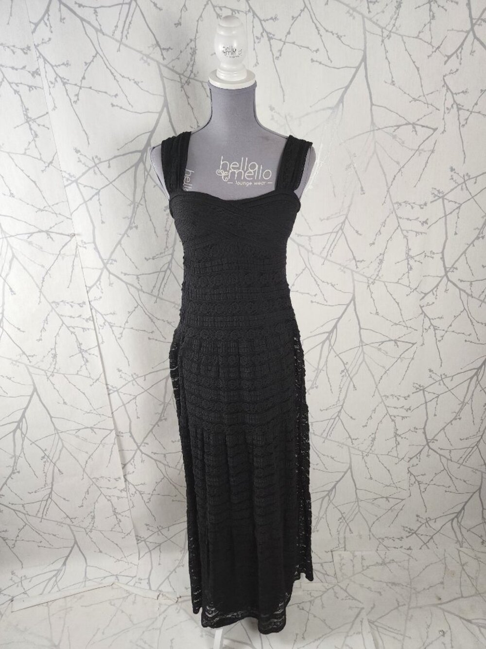 Max Studio Black Lace Overlay Square Neck Maxi Dress